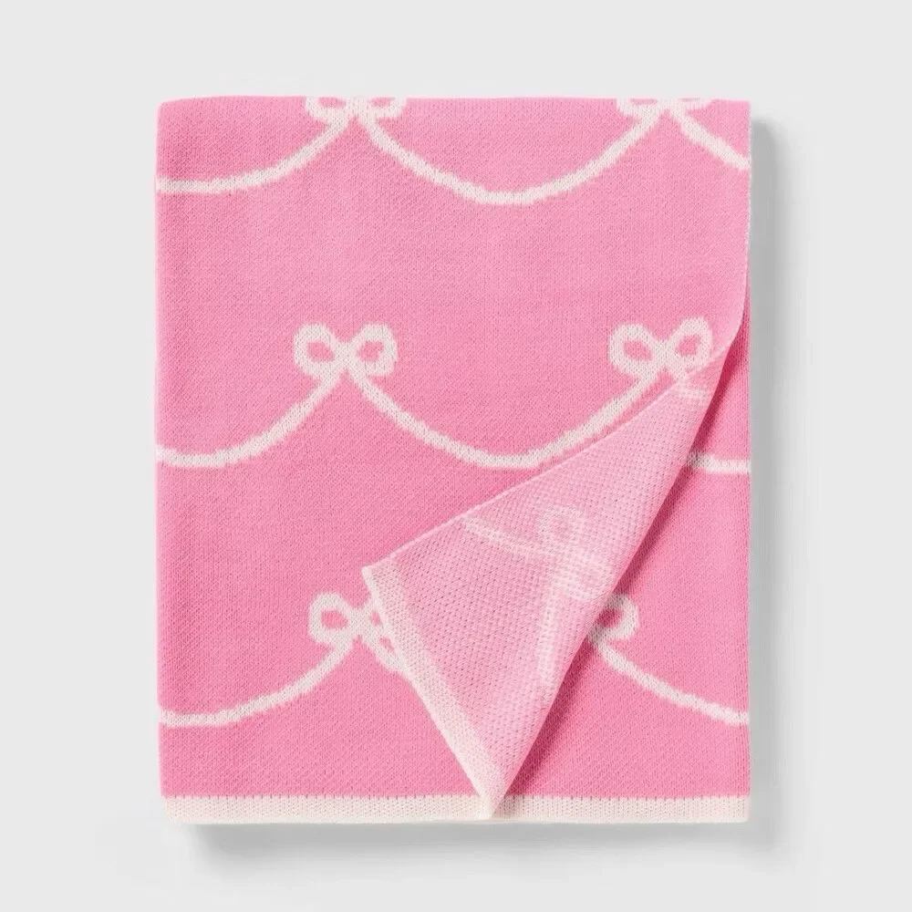 Pillowfort Pretty Bow Kids Throw Blanket Pink 48 x 58 in New